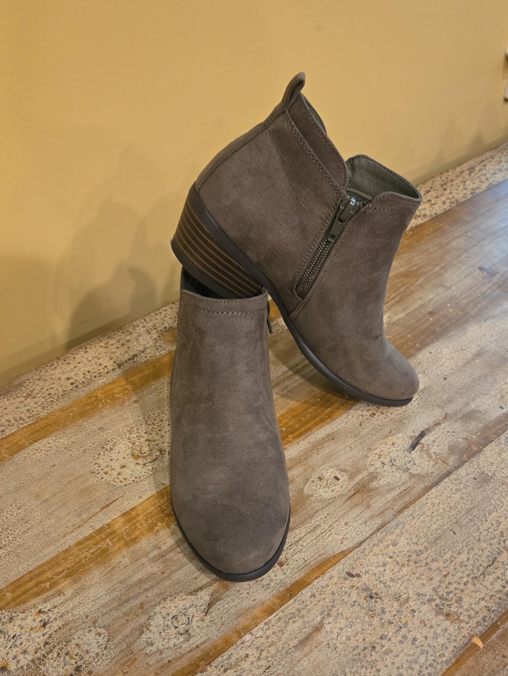 Madeline Taupe Suede Ankle Booties with Side Zip